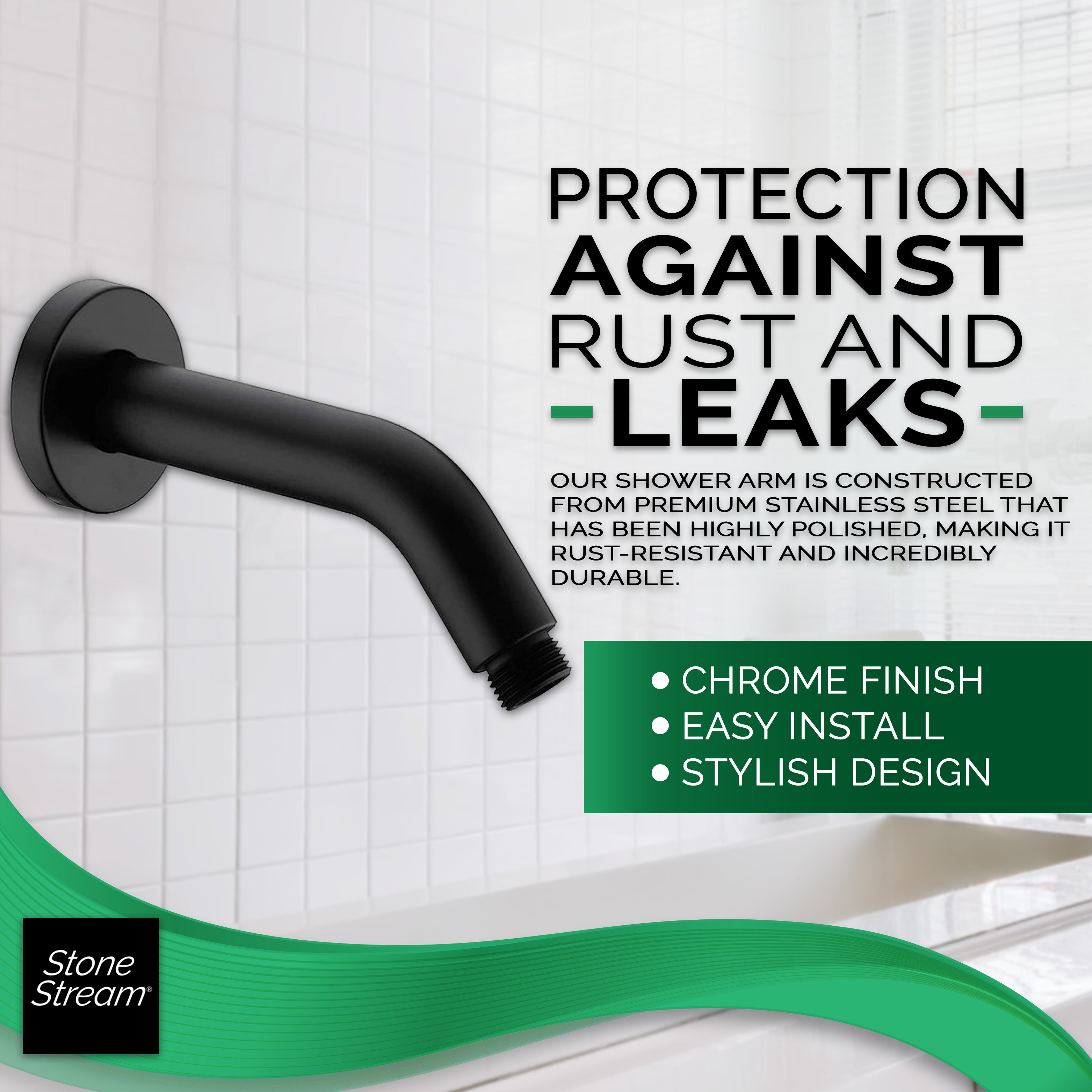 Shower Head Arm for Wall-Mount Shower - Matte Black - 1/2 inch thread