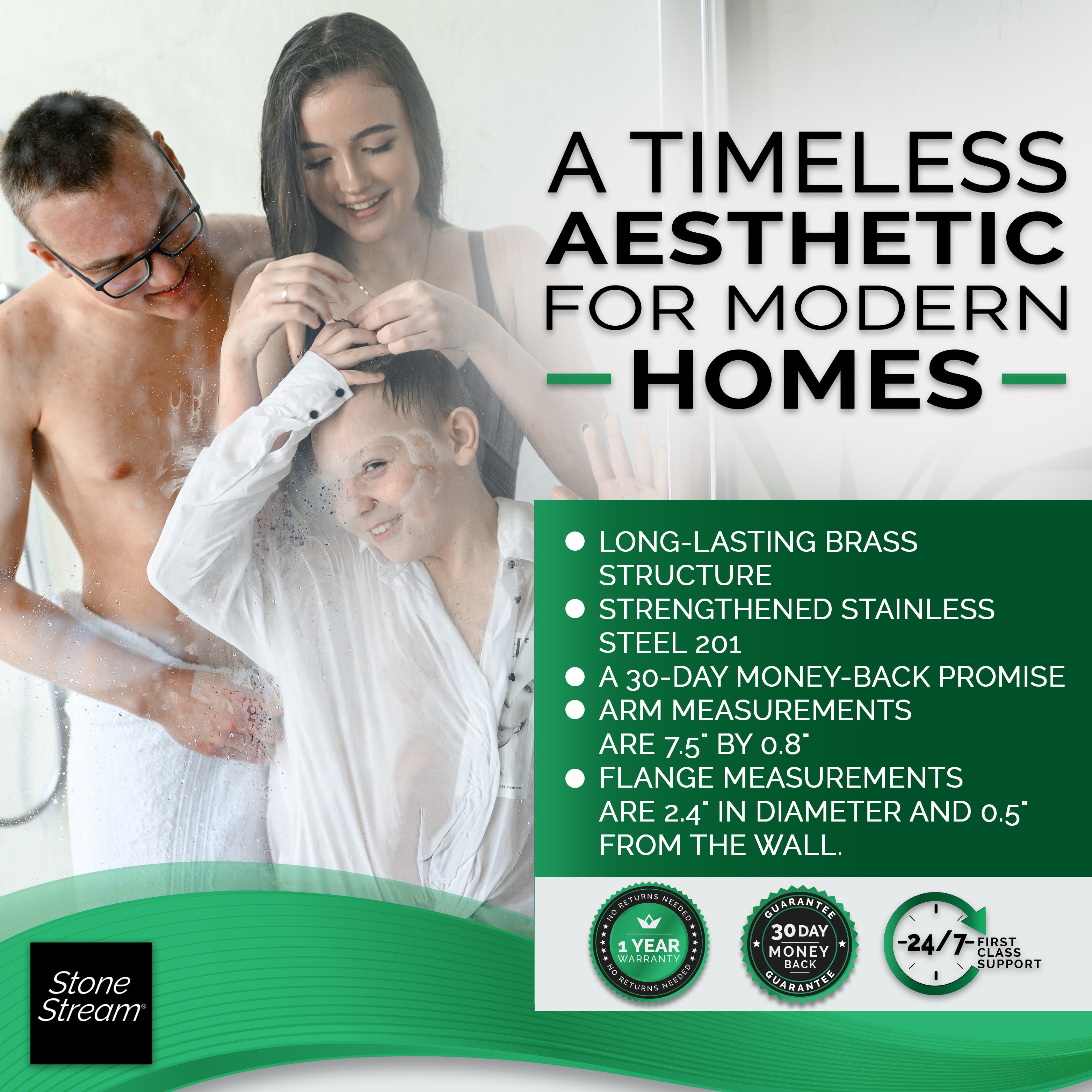 Shower Head Arm for Wall-Mount Shower - Matte Black - 1/2 inch thread