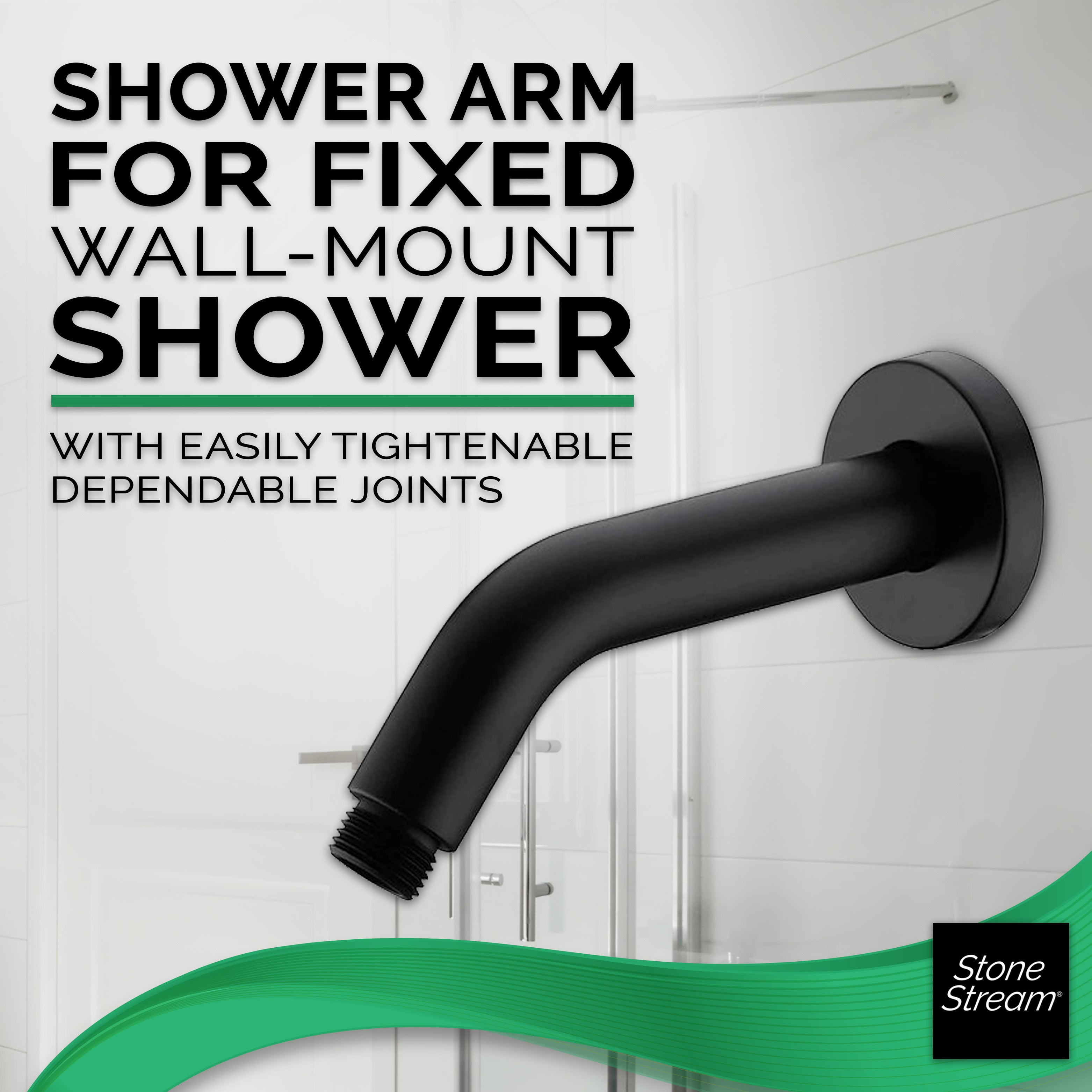 Shower Head Arm for Wall-Mount Shower - Matte Black - 1/2 inch thread