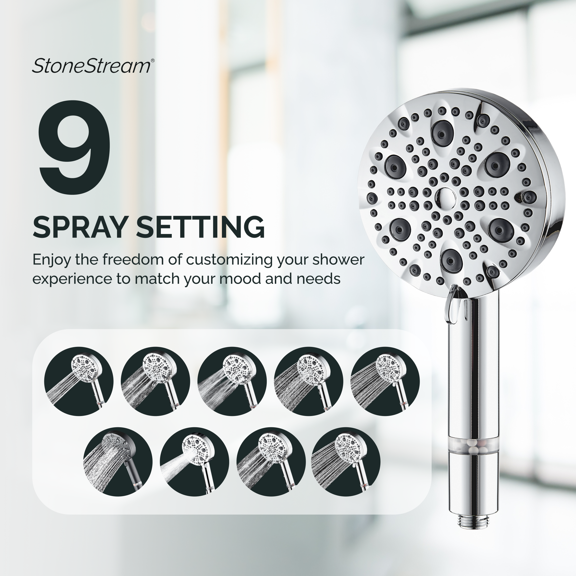 9-Mode Luxury Handheld & Wall Combo Shower Head with Filtration Kit