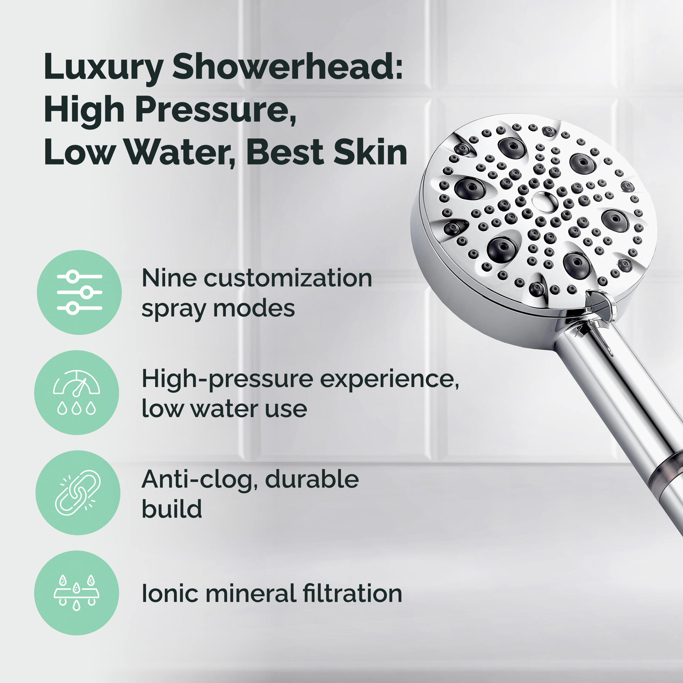 9-Mode Luxury Handheld & Wall Combo Shower Head with Filtration Kit