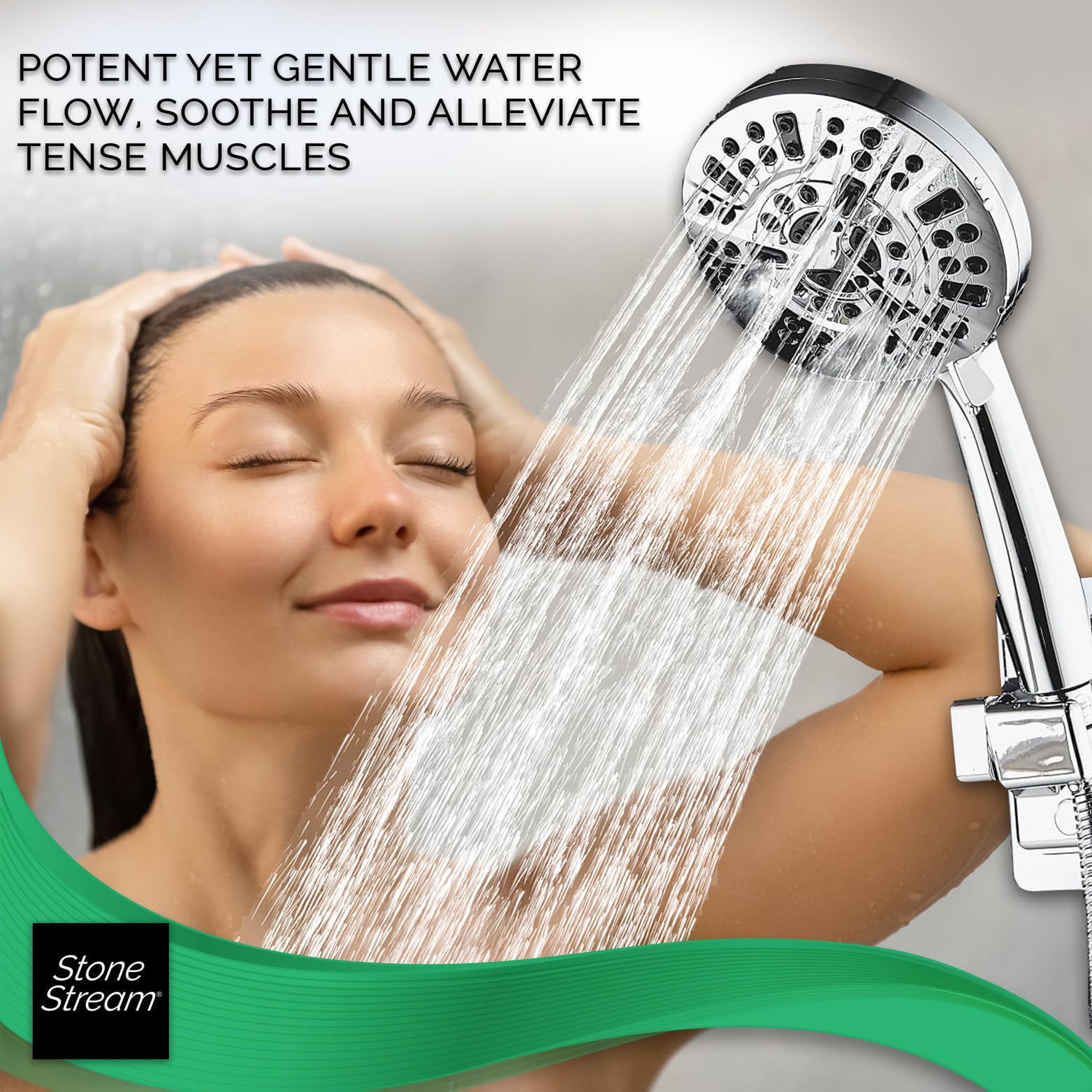 Modern filtered shower head with natural stones