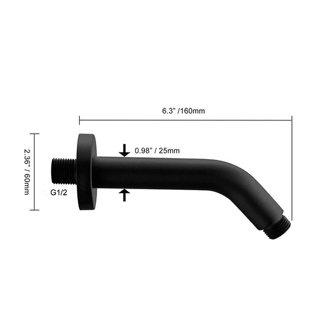 Shower Head Arm for Wall-Mount Shower - Matte Black - 1/2 inch thread
