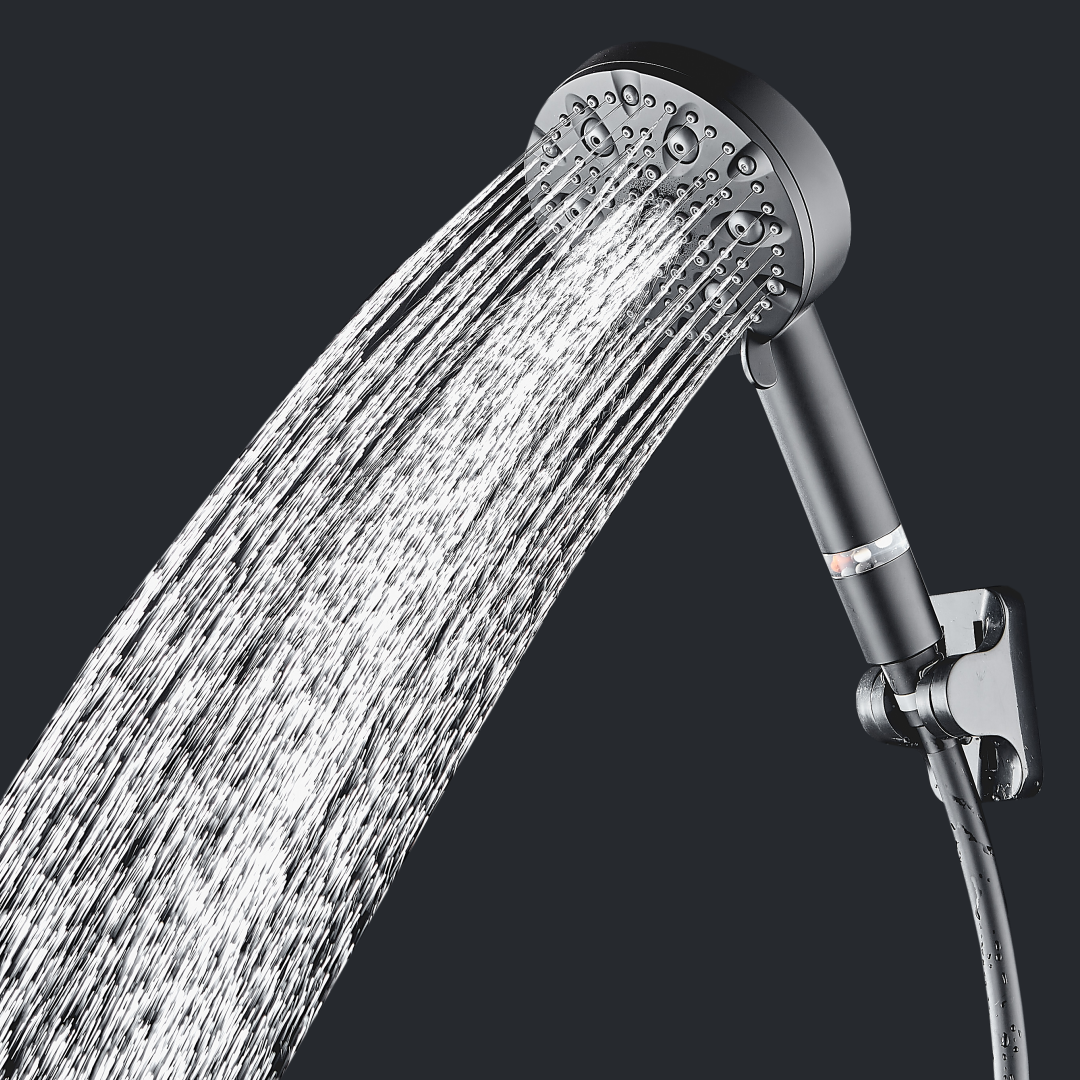 Black EcoLux 9 Mode High Pressure Shower head