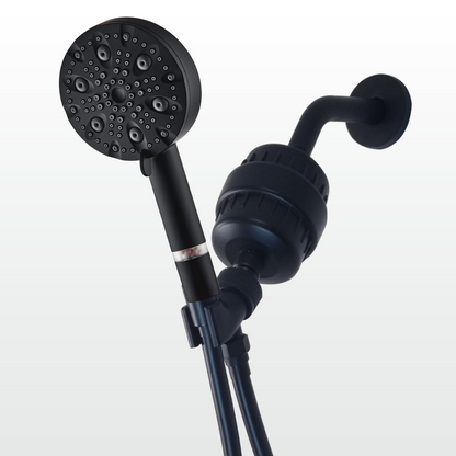 9-Mode Luxury Black Shower Head with Hard Water Filtration Kit