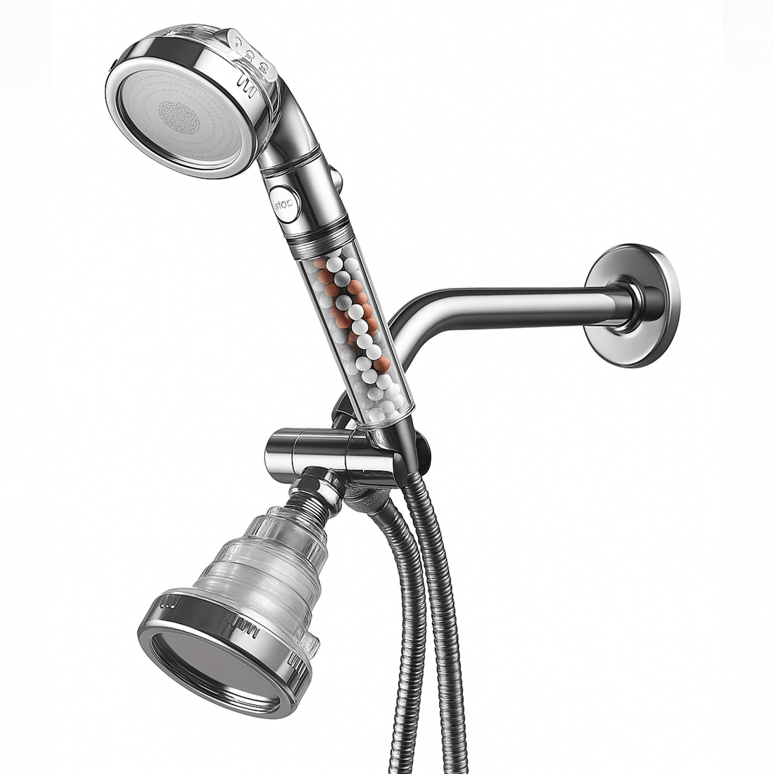 High Pressure Handheld Shower Head + Wall Showerhead Combo